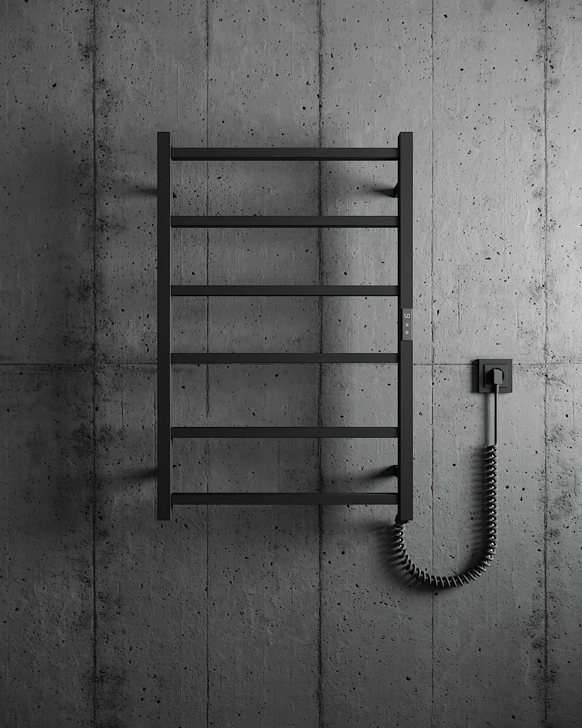 6-Bar Electric Towel Rack, Stainless Steel Original Color Polishing, Stainless Steel Wire Drawing, PVD Black Spraying