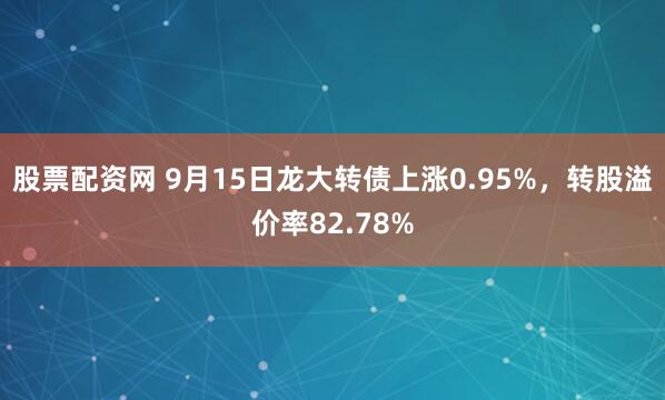 股票配资网 9月15日龙大转债上涨0.95%，转股溢价率82.78%